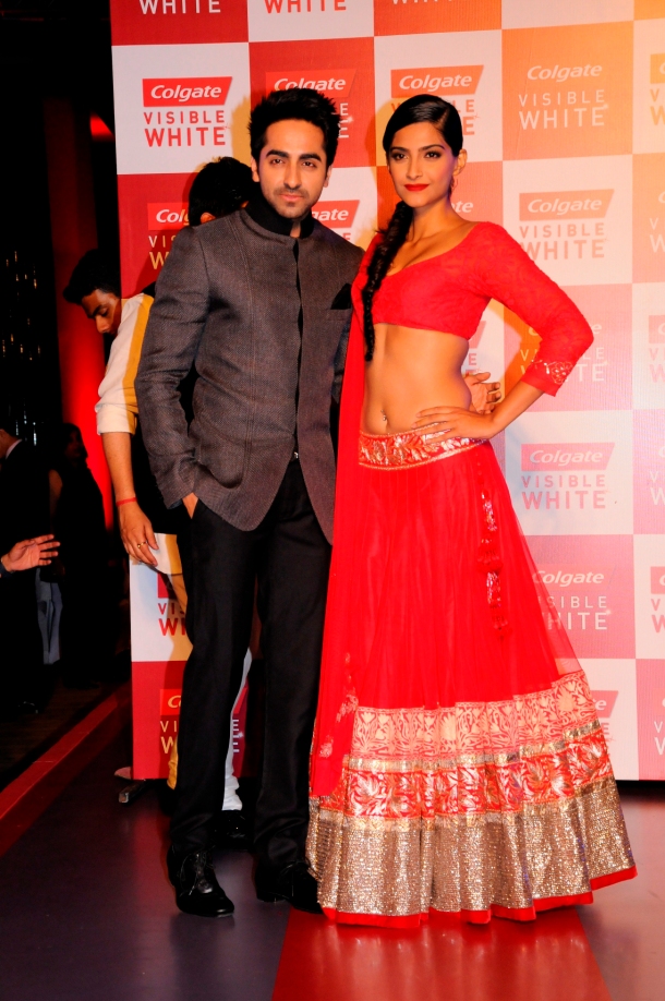 Sonam along with Ayushmann at the launch of Colgate Visible White